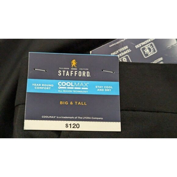 Stafford Mens 50x29 Black Dress Pants Coolmax Button Zip High Rise Big & Tall - Picture 7 of 12